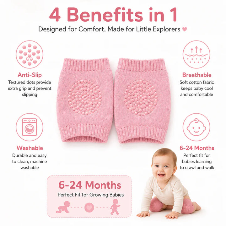 Baby Knee Pads Set of 2 Pairs for Toddlers, Baby Elbow & Knee Protector, Anti-Slip Silicone Dots, Knee Support for Crawling & Walking, Soft, Stretchable, Breathable mesh (Multi-Colour)