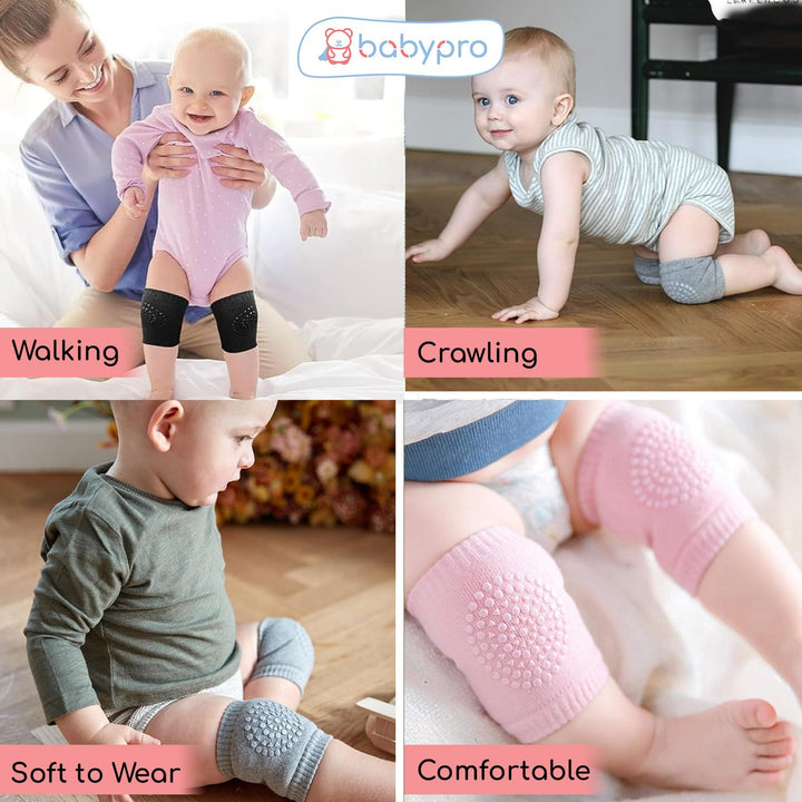 Baby Knee Pads Set of 2 Pairs for Toddlers, Baby Elbow & Knee Protector, Anti-Slip Silicone Dots, Knee Support for Crawling & Walking, Soft, Stretchable, Breathable mesh (Multi-Colour)