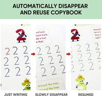 SHNMN Sank Magic Practice Copybook, (4 BOOK +1 PEN + 10 REFILL) Number Tracing Book for Preschoolers with Pen, Magic calligraphy books for kids Reusable Writing Tool