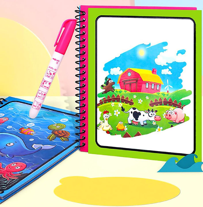 Toy Imagine 4-Pack Water Magic Coloring Books with Refillable Pens | Reusable No Mess Magic Reveal Activity Book for Kids | Educational Drawing Toy, Fine Motor Skills, Quick Dry Travel Friendly
