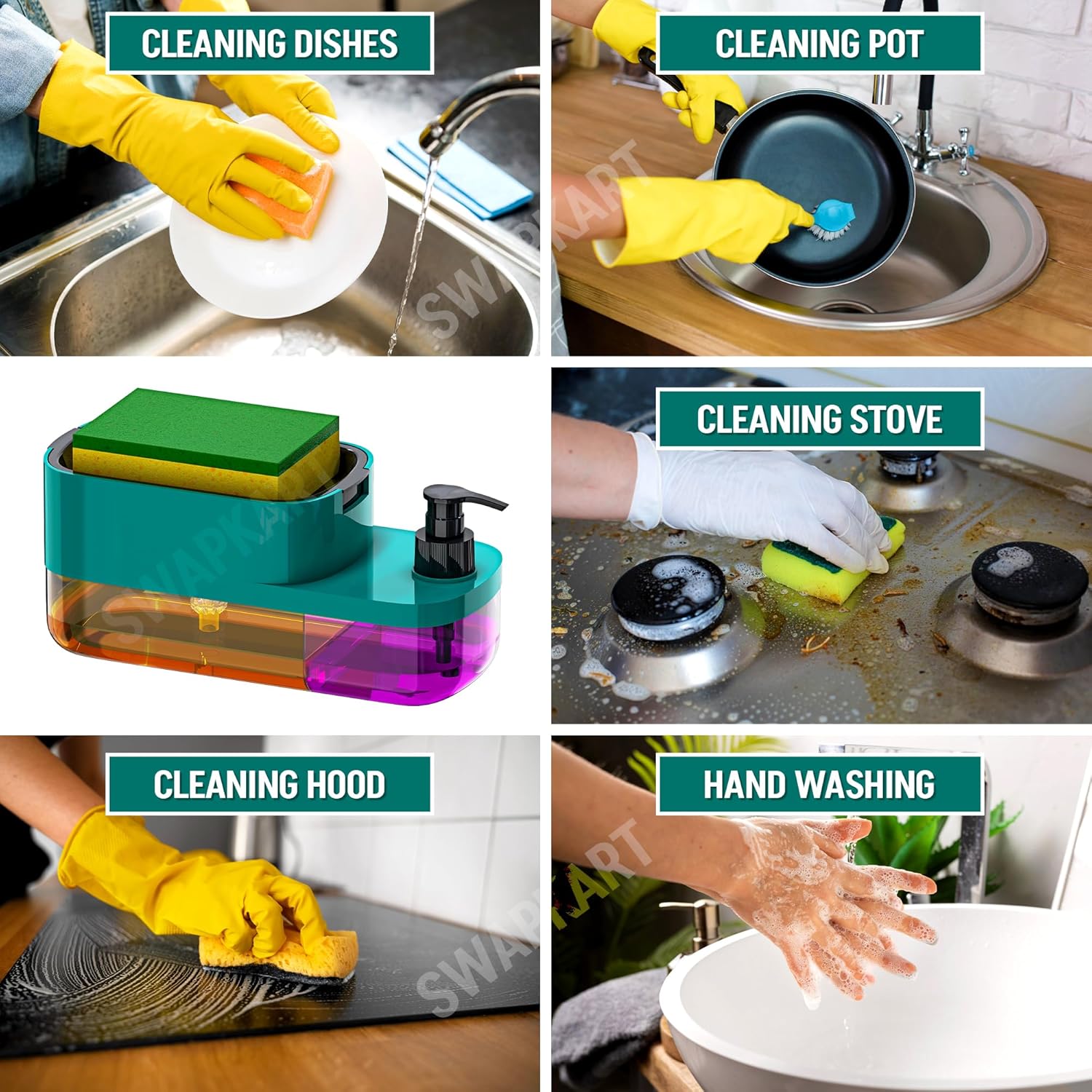 Soap Dispenser for Kitchen | 3 in 1 Soap Dispenser for Kitchen (Sponge Free) with Sponge Holder