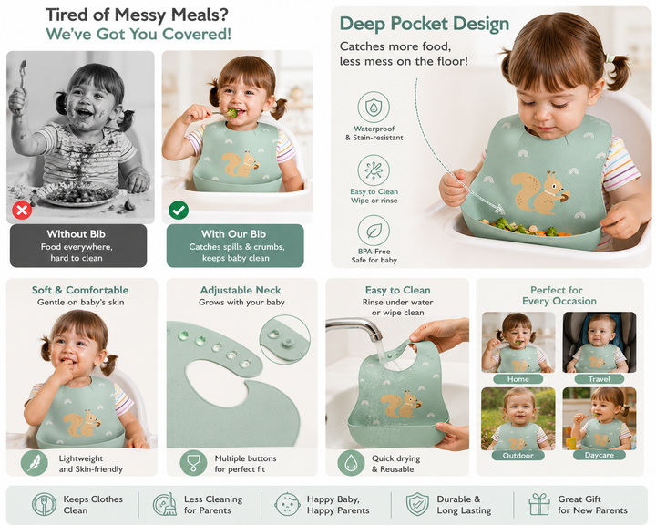 Newborn baby food scraps with pocket for Baby Food Feeding BPA Free, Baby Apron Adjustable Straps With Food Pocket, Mess Free, Waterproof, Washable Reusable Ideal for Babies