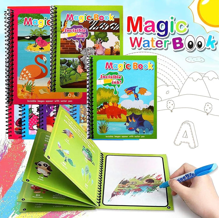 Toy Imagine 4-Pack Water Magic Coloring Books with Refillable Pens | Reusable No Mess Magic Reveal Activity Book for Kids | Educational Drawing Toy, Fine Motor Skills, Quick Dry Travel Friendly